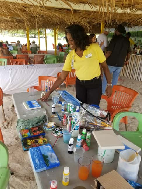 Sip & Paint with lunch on exciting Ffryes Tiki beach Bar - Painting your own island souvenir